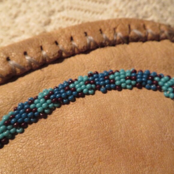 Vintage Native American Handmade Leather Turquoise Beaded Moccasins 10\